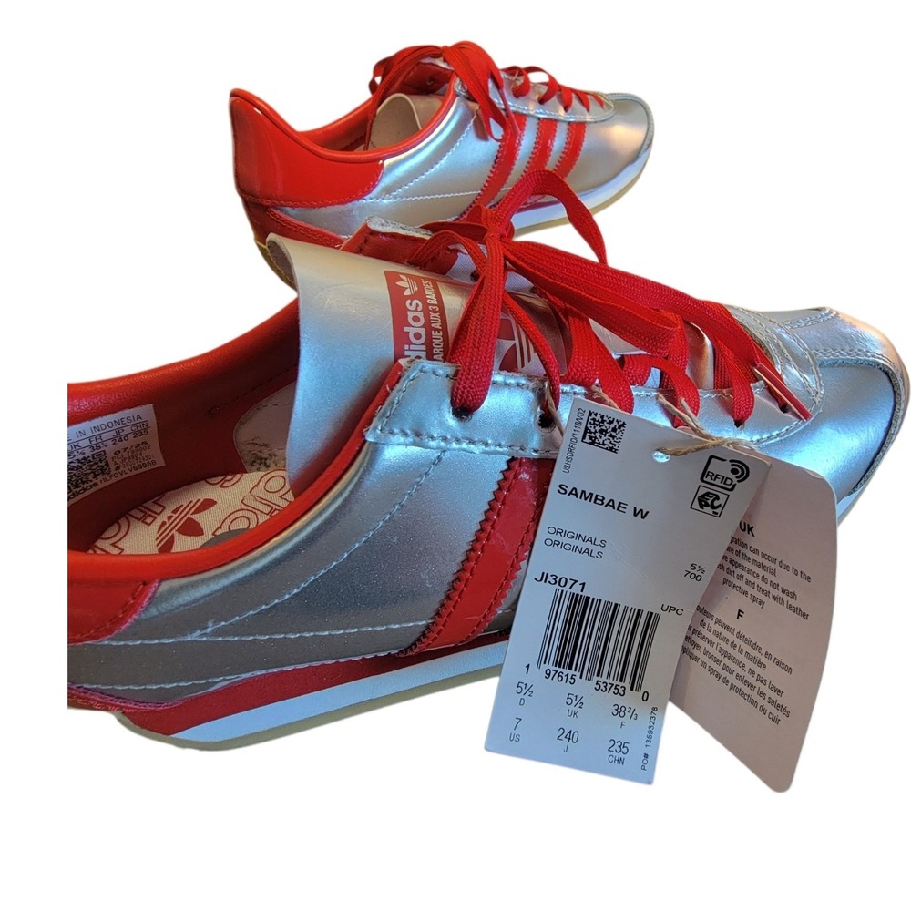 Adidas Originals Samba W Silver Red Metallic Sneakers JI3071 Womens Size 7 NEW - Picture 5 of 8